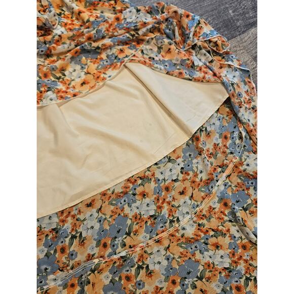 Pretty garden wrap ruffle dress womens xxl plus 2x orange cottage floral midi - Picture 8 of 9